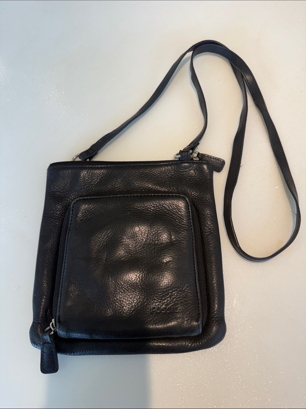 Fossil Black Pebbled Leather Messenger Crossbody